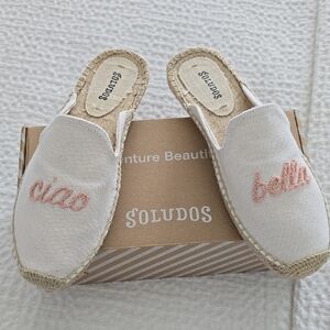 Soludos Women's White and Pink Espadrille Slippers